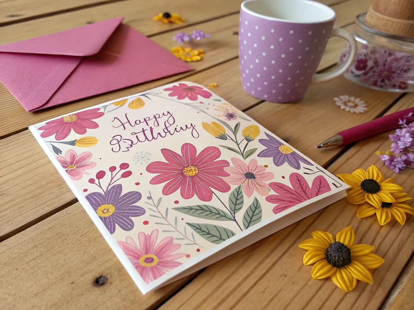 Födelsedagskort med blommönster