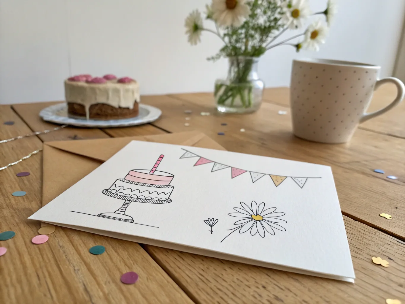 Minimalistiskt födelsedagskort med enkla linjer